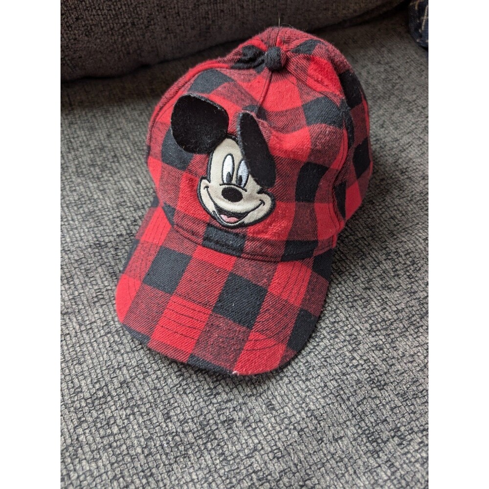 Disney MICKEY MOUSE Kids Toddler Baseball Cap Hat w/Ears Red Buffalo Plaid